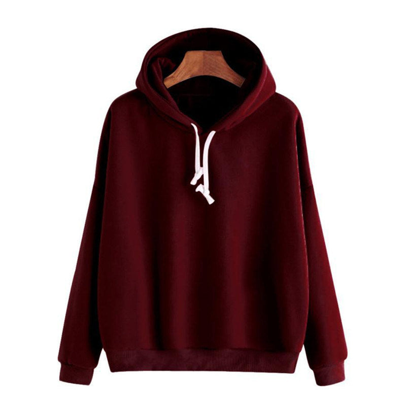 Women Casual Solid Color Hoodies Ladies Long Sleeve Casual Hooded Sweatshirts