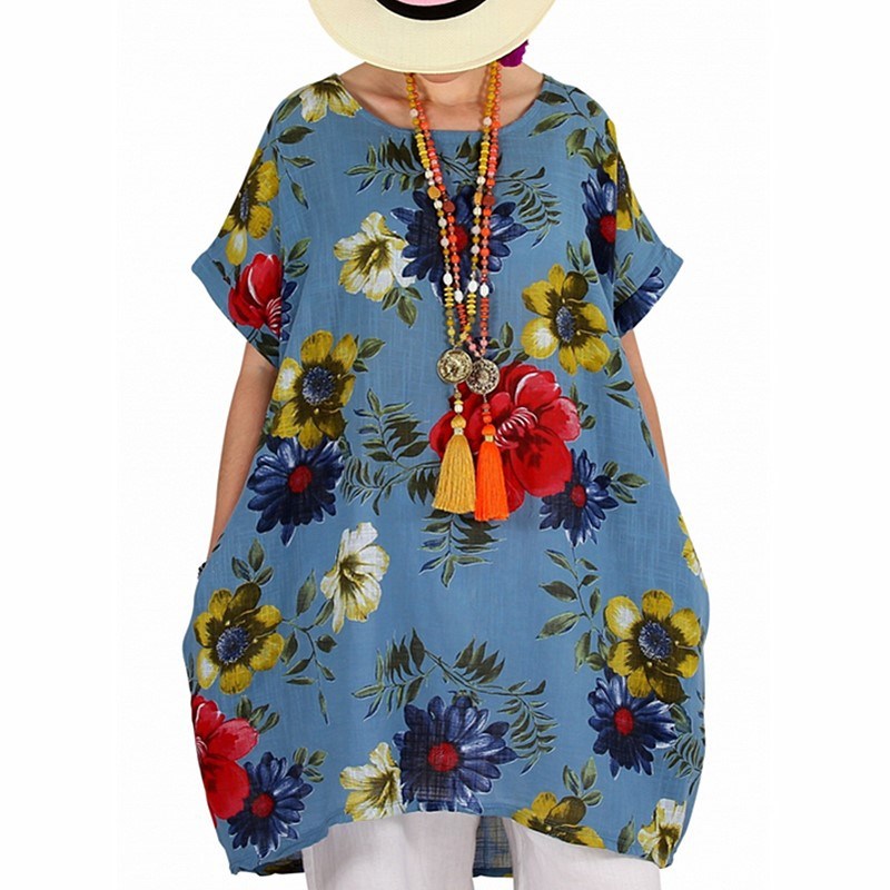 European and American women's fashion new flower print short-sleeved dress