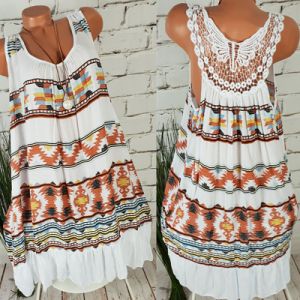 Summer Lace Backless Print Sleeveless Women's Dress