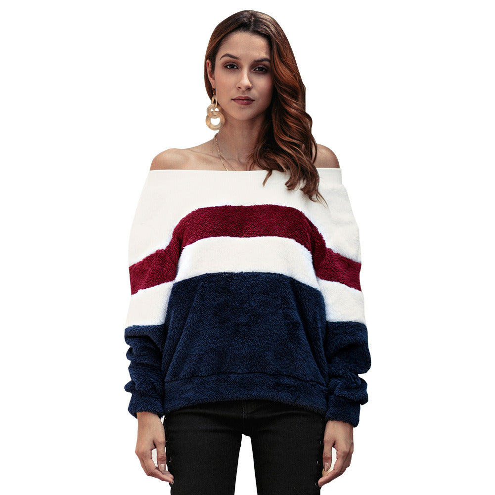 autumn and winter new women's clothing collar striped sweater long-sleeved shirt