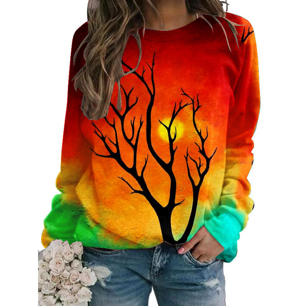 Women's Fall Winter New Hoodie Printed Round Neck Long Sleeve Loose Sweater