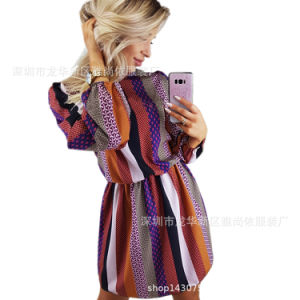 Women's Autumn High-neck Long Sleeve Printed Turtleneck Dress