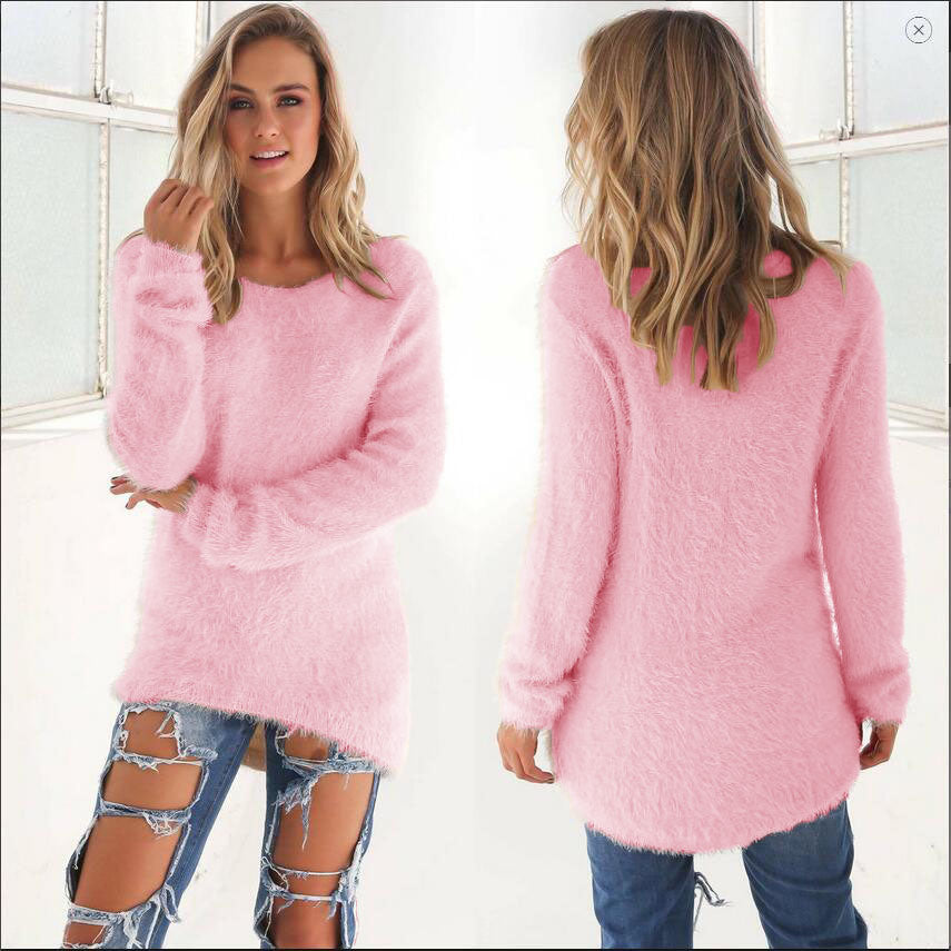 Fashion Women Casual Tops Mohair Blend Fuzzy Blouse Pullover Jumper Loose Sweater Knitwear