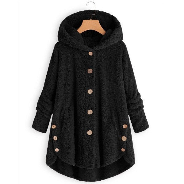 Winter New Fashion Women's European and American Button Plush Shirt Irregular Tide Brand Solid Color Coat