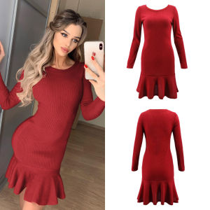 Autumn and Winter New Dress Women's Wooden Ear Long Sleeve Bottoming Skirt