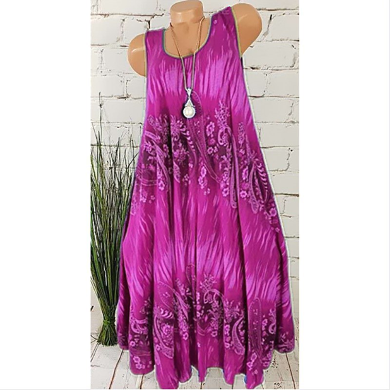 Women's Summer Fashion Tie Dyed Print Sleeveless Plus Size Dress S-5XL