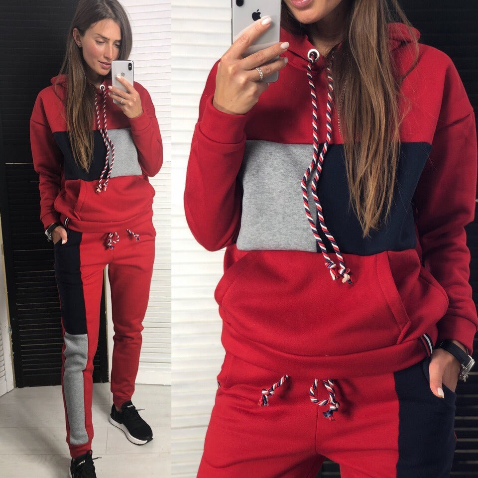 Women Fashion Hoody Tracksuit Two Piece Set Hooded Sweatshirt Sport Suits Casual Outfits Sets