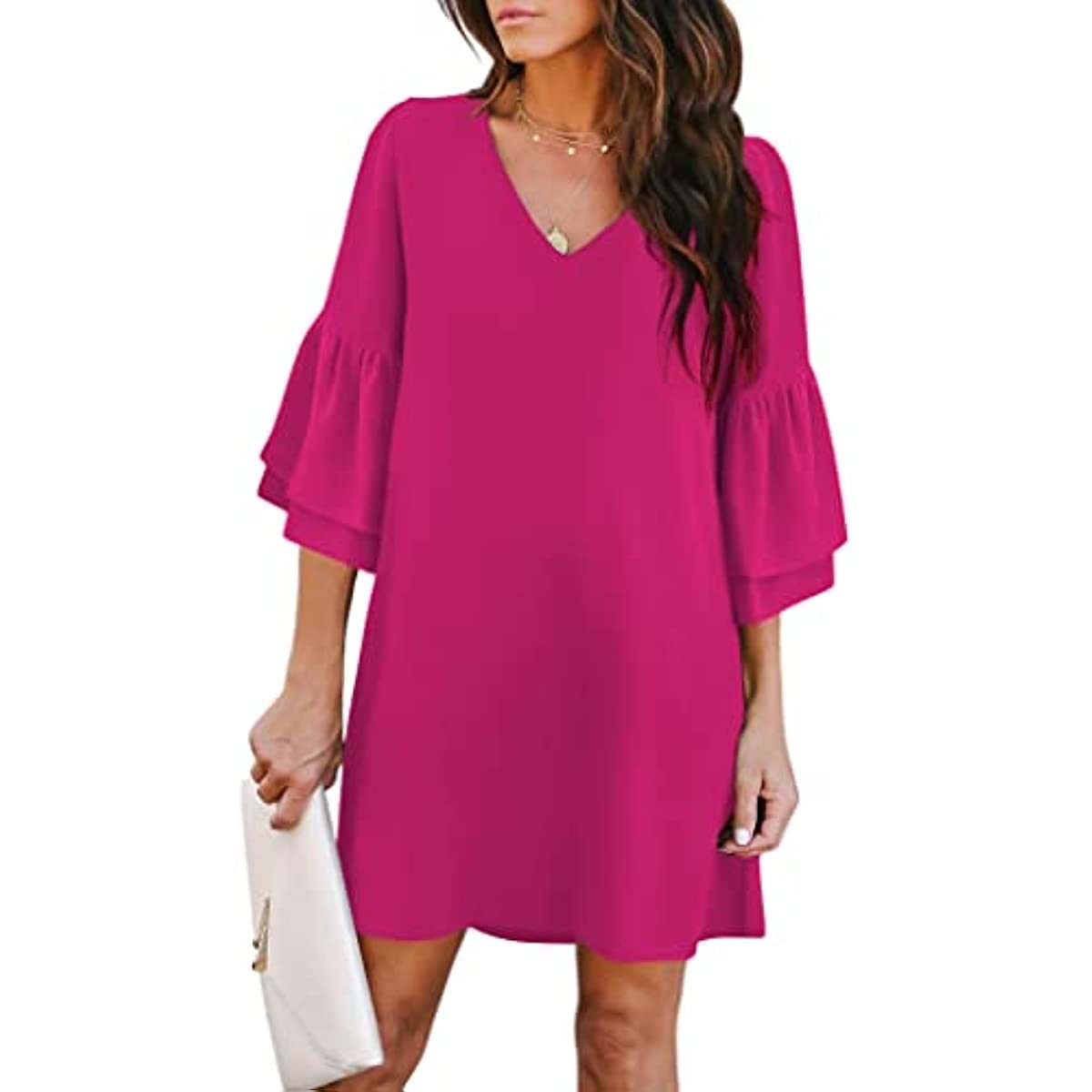 Women's Dress Sweet & Cute V-Neck Bell Sleeve Shift Dress Mini Dress