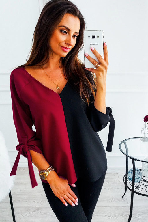 Women's Loose Fashion Color Matching Strap V-neck Top