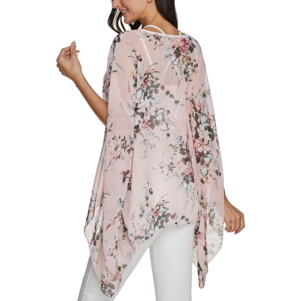 Womens Flowy Chiffon Tunic with Floral Print