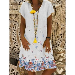 summer new women's v-neck print short-sleeved dress