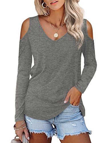 Womens Long Sleeve Cold Shoulder Basic Tee Tops Shirts