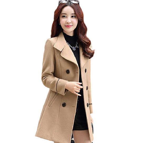 Women Winter Wool Coat Blend Notch Lapel Jacket Outwear