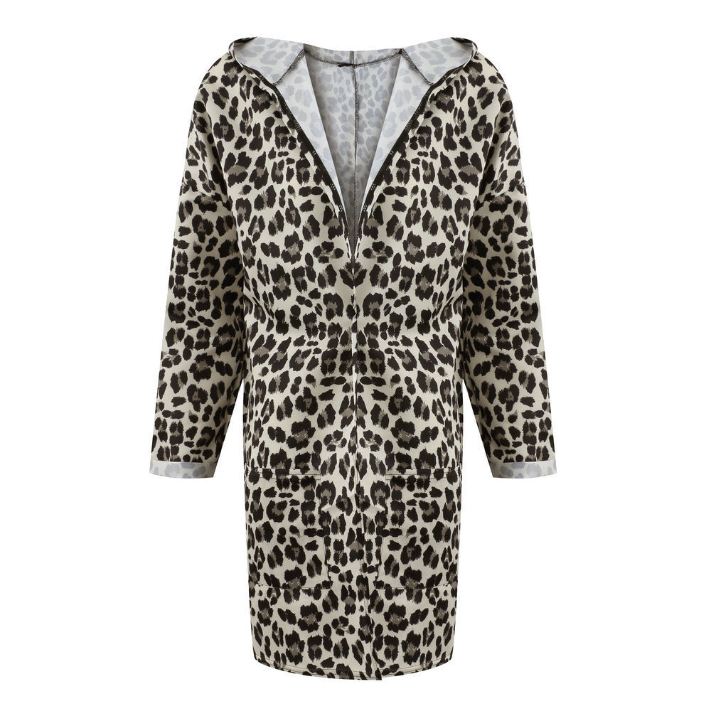 Fashion Autumn and Winter Coats Sexy Leopard Hooded Cardigan Print Jacket