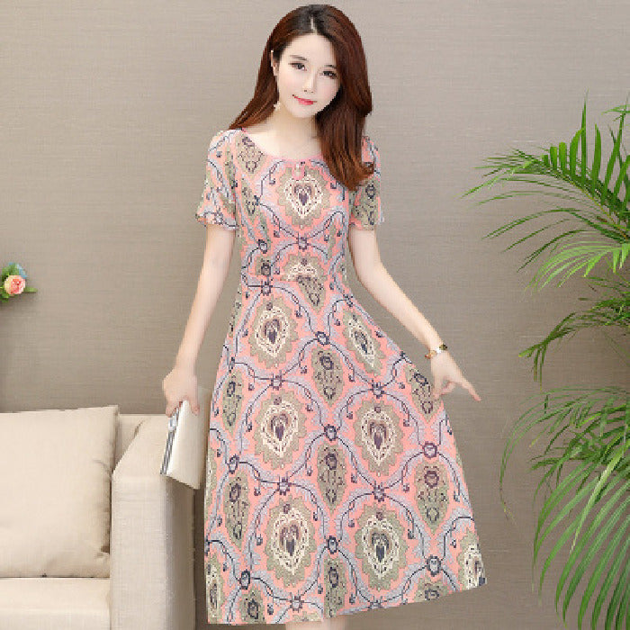 summer fashion new women's floral print lotus leaf sleeve long dress