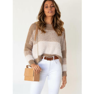 Winter New Ladies Casual Solid Color Stitching Mink Wool Gradient Knitted Sweater