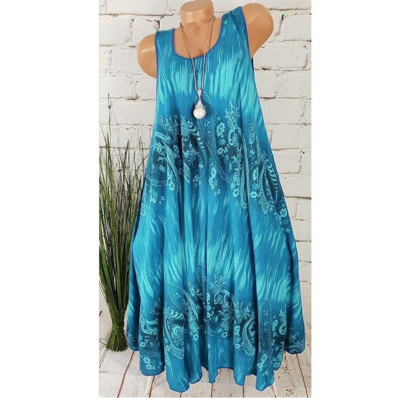 Women's Summer Fashion Tie Dyed Print Sleeveless Plus Size Dress S-5XL