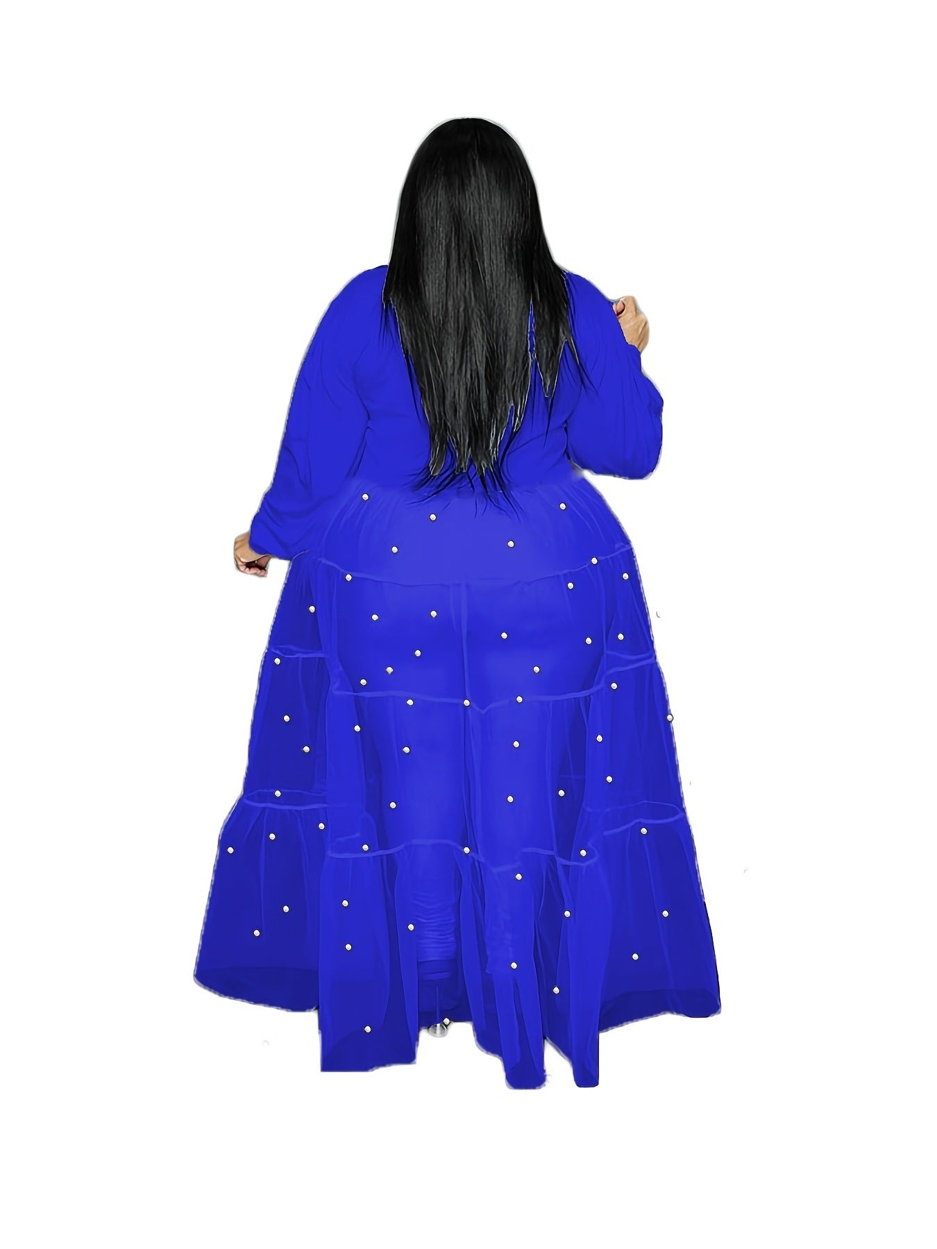 Plus Size High Split Rhinestone Decor Button Front Maxi Dress; Women's Plus Elegant Slight Stretch Long Dress