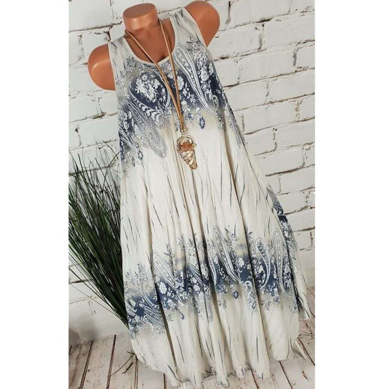 Women's Summer Fashion Tie Dyed Print Sleeveless Plus Size Dress S-5XL