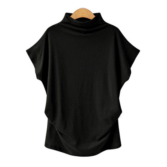 Women Casual Turtleneck Short Batwing Sleeve Blouse Female Cotton Solid Oversized Tops Ladies Shirt