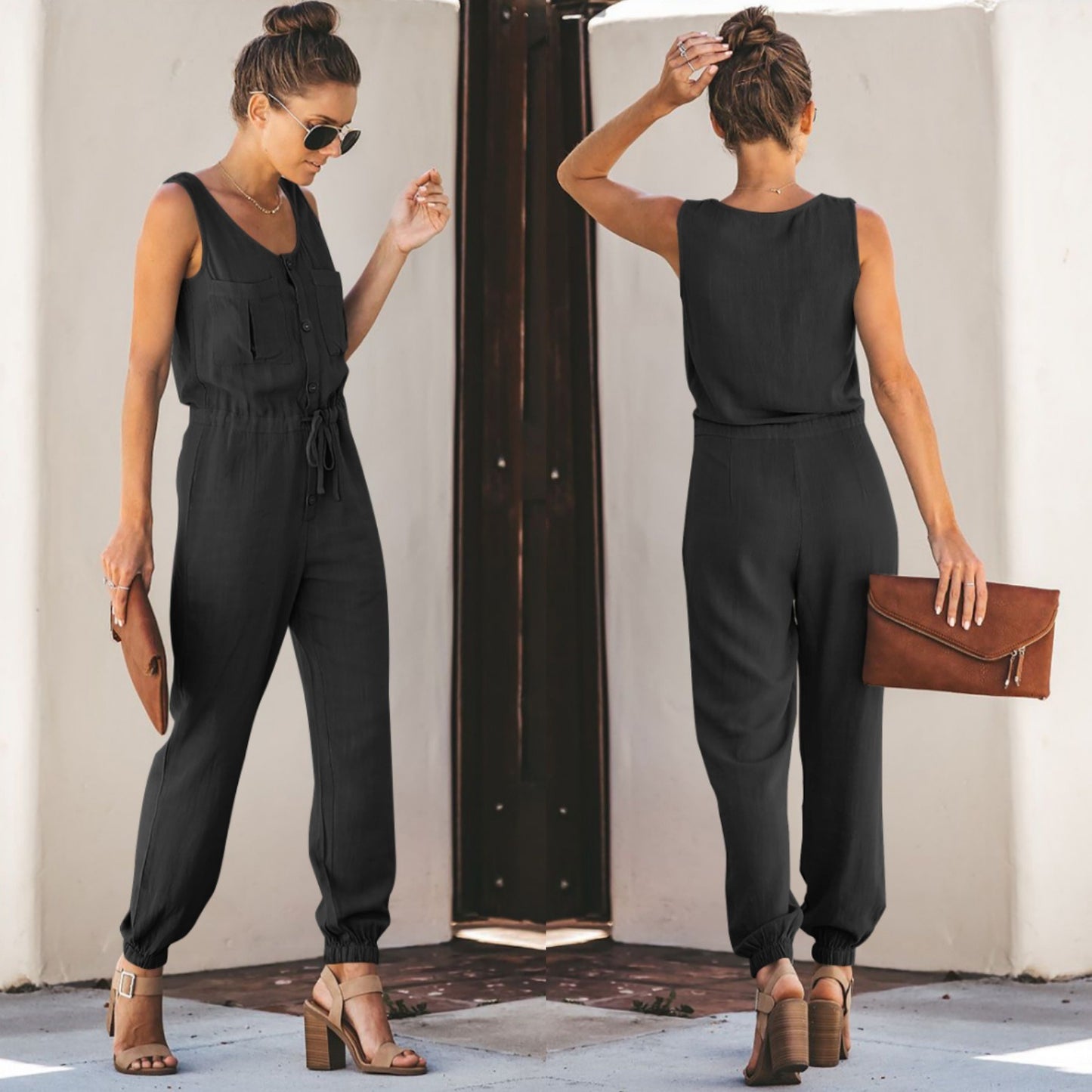 Best Selling Spring and Summer New Women's Chiffon Sleeveless V-neck Waist Jumpsuit