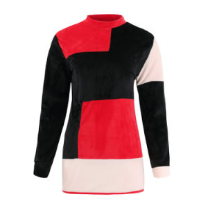 Featured autumn and winter tops Sexy round neck featuring colorblock long-sleeved tops