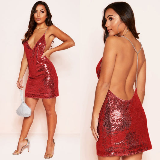 Hot Summer Women's Open Back Sequins Sling Dress