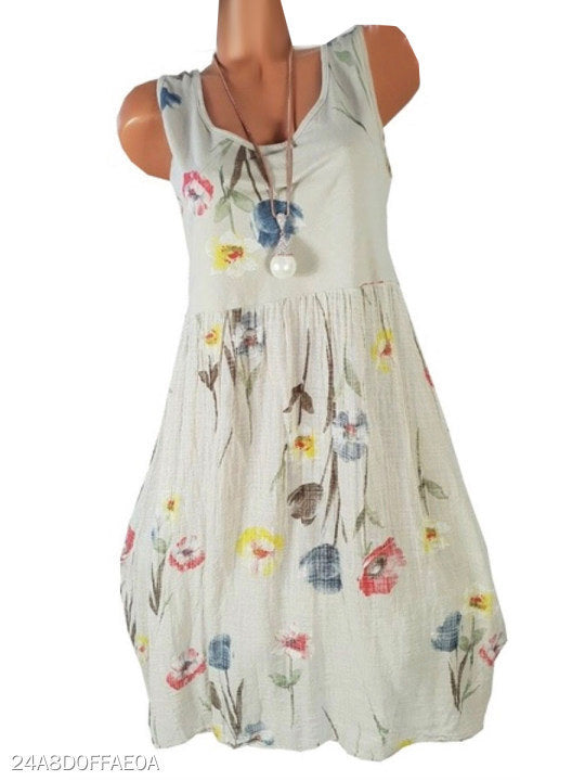 European and American new women's printed sleeveless casual fashion dress