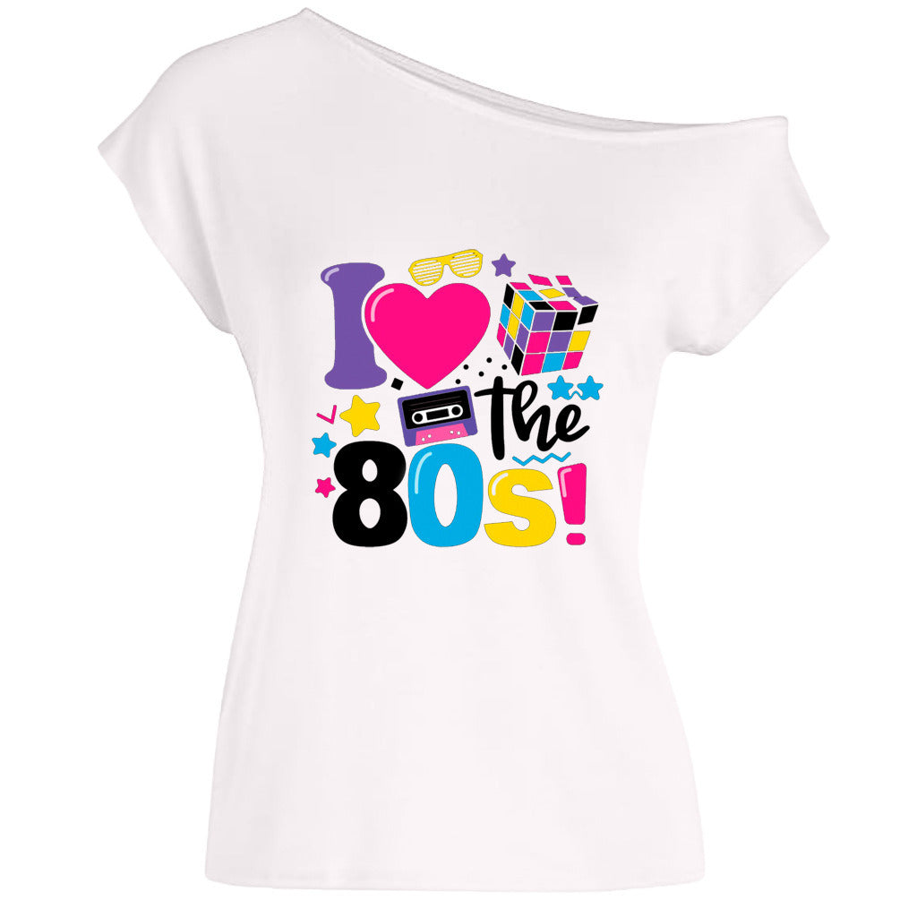 2022 summer I love 80's letter love cube radio print feelings diagonal collar T-shirt