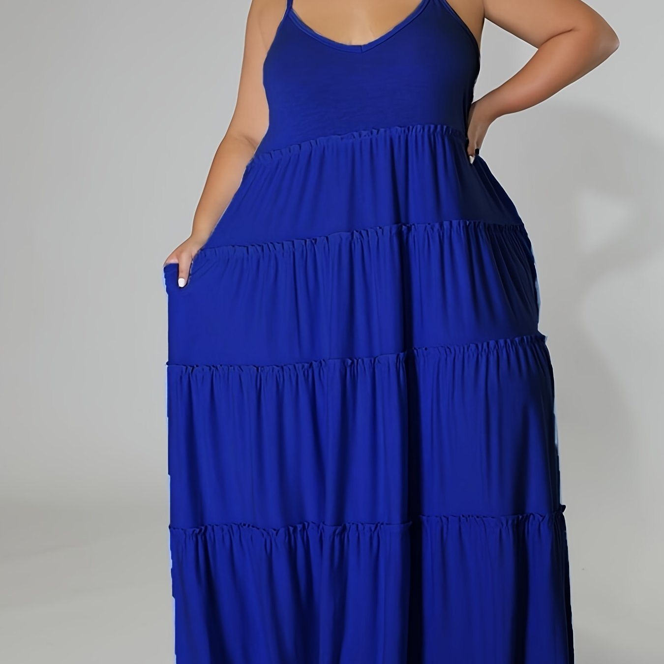 Plus Size Solid Layered Loose Fit Cami Maxi Dress; Women's Plus Sexy High Stretch Long Cami Dress