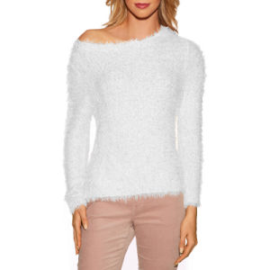 European and American women's new rabbit fur round neck solid color long-sleeved slim sweater