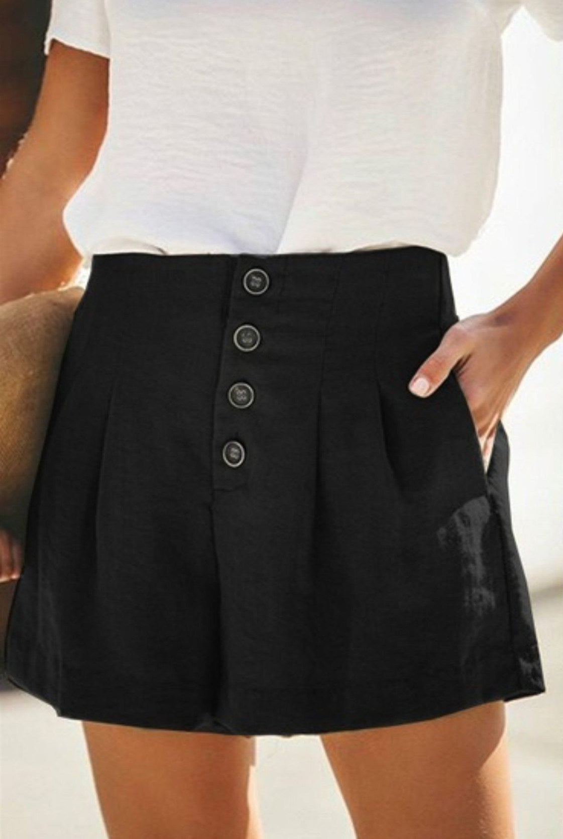 summer Europe and the United States new women's high waist buckle wide leg shorts pants