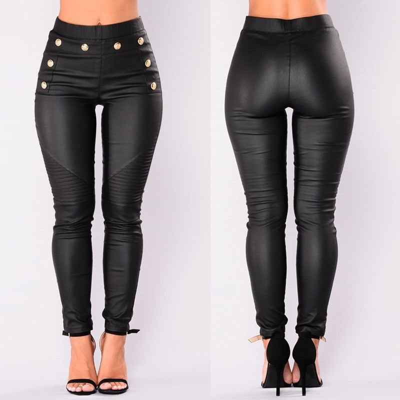 Fashion Women Skinny Faux Leather Stretch Jeggings Trousers Jeans Pants Leggings Black