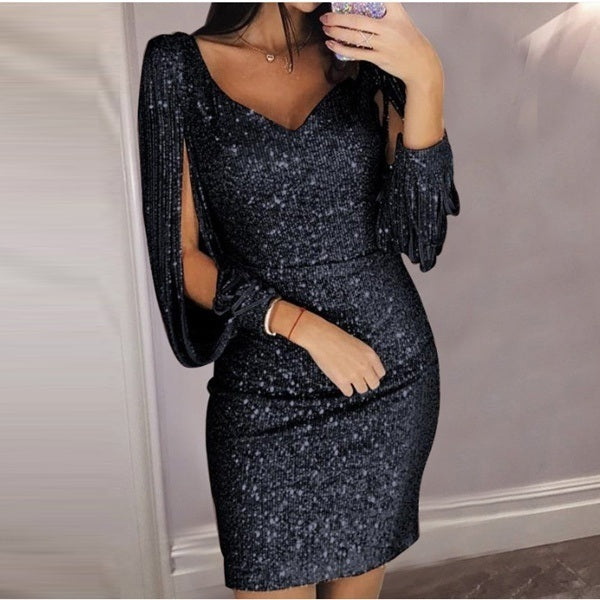 Women's Skirt Fashion V-neck Sexy Tassel Slim Dress