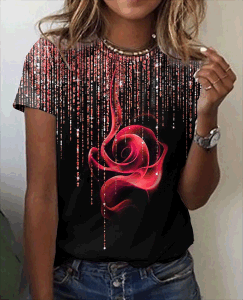 Fashion Women Blouse 2023 Sexy Tops For Woman 3D Rose Printing Short Sleeve Tees Female T-shirts Plus Sized Women's Y2k Clothes