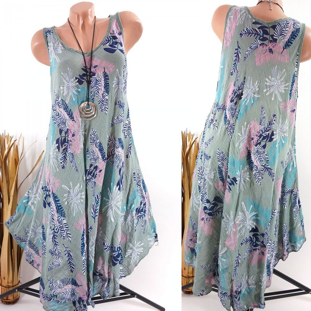 European and American women's summer new round neck print sleeveless dress