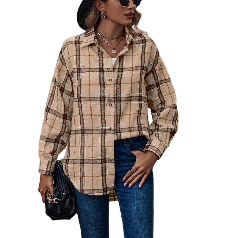 Womens Flannel Plaid Button Down Shirts Oversized Blouses Coats Shacket