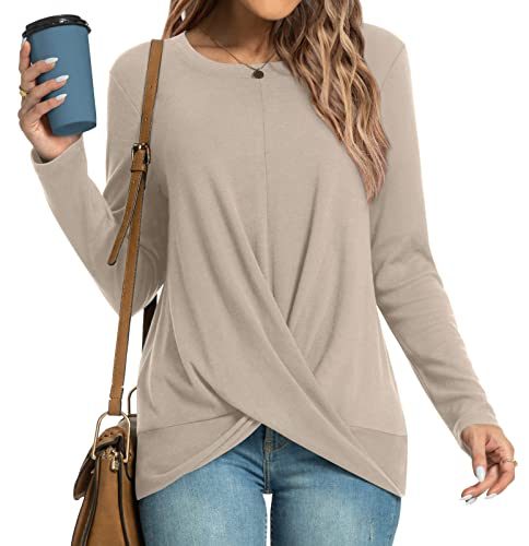 Women's Winter Fall Tunic Tops Long Sleeve Casual T-Shirts Front Twist Crewneck Blouse For Leggings