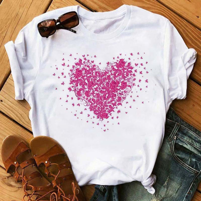 Watercolor Butterfly Heart Printed T Shirt New Women T--Shirt Harajuku Cute Graphic Tee Shirt Ladies Casual Female Tops Tee