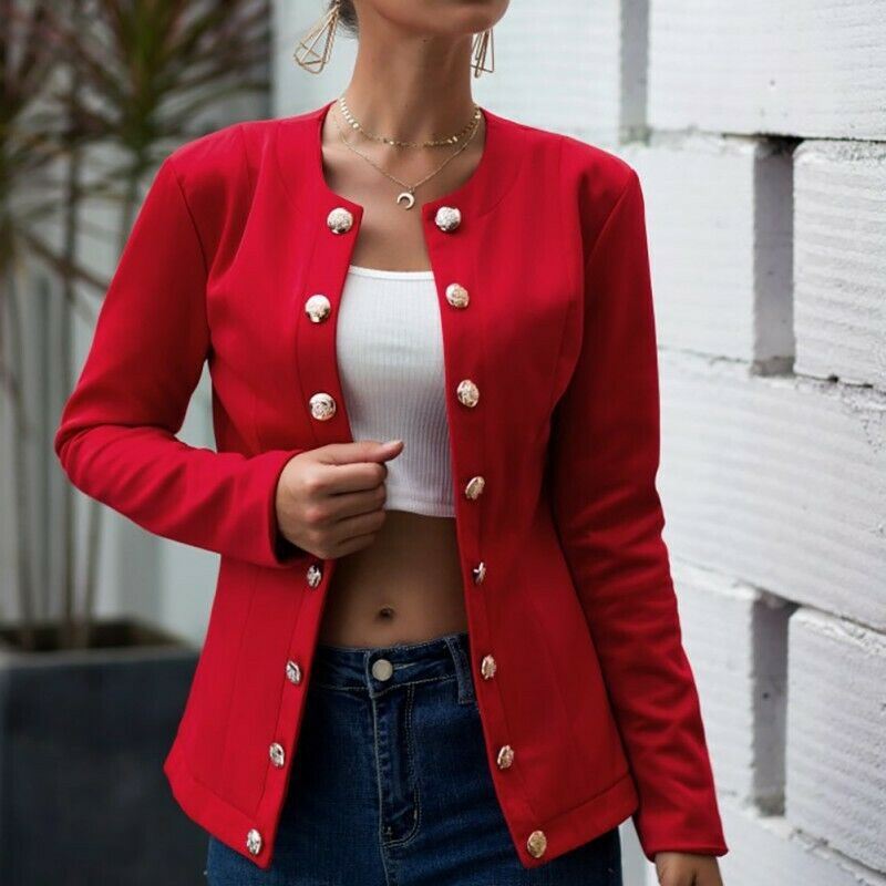 European and American women's fashion long-sleeved solid color double-breasted small blazer