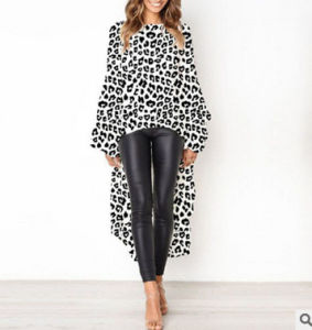 Hot Spring and Autumn Sexy Leopard Print Long Sleeve Irregular Women Dress