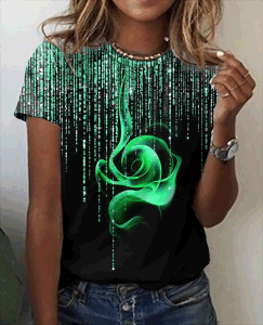 Fashion Women Blouse 2023 Sexy Tops For Woman 3D Rose Printing Short Sleeve Tees Female T-shirts Plus Sized Women's Y2k Clothes