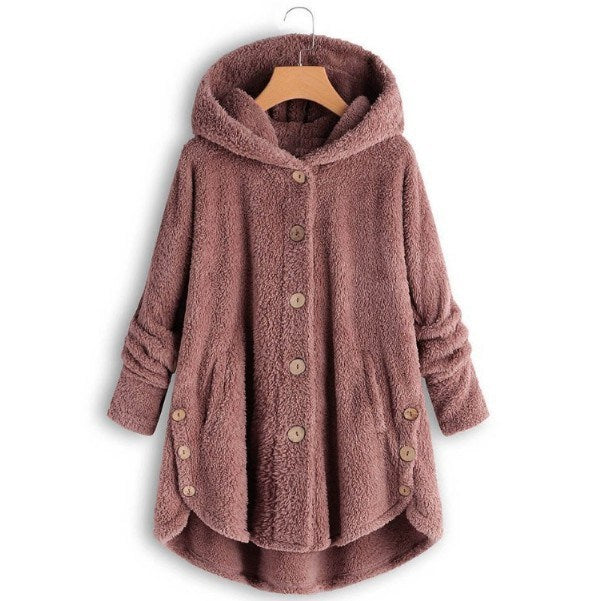 Winter New Fashion Women's European and American Button Plush Shirt Irregular Tide Brand Solid Color Coat