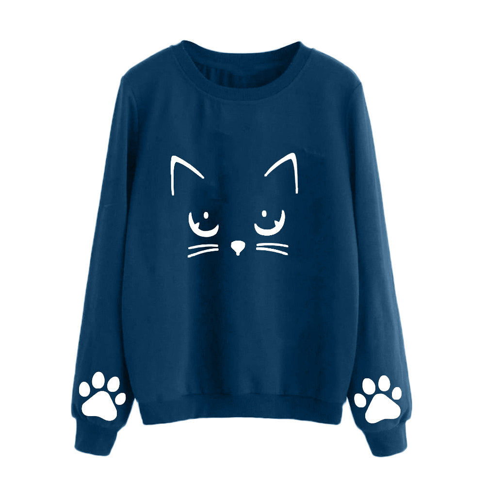 autumn and winter new printing cat round neck female sweater loose long sleeve pullover shirt women's jacket