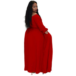 Fat Woman Plus Size Women's Clothing Off Shoulder Split Maxi Dress with Belt