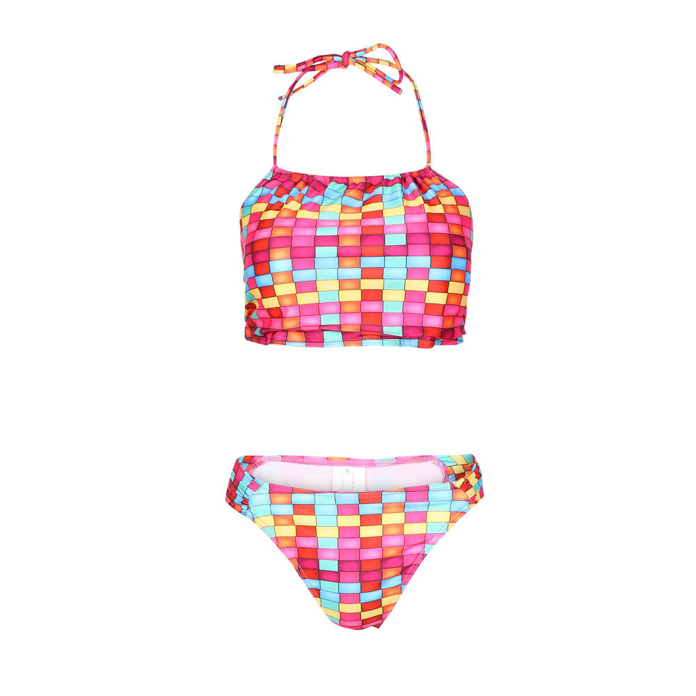 Europe and the United States new swimsuit sexy color lattice straps split swimsuit