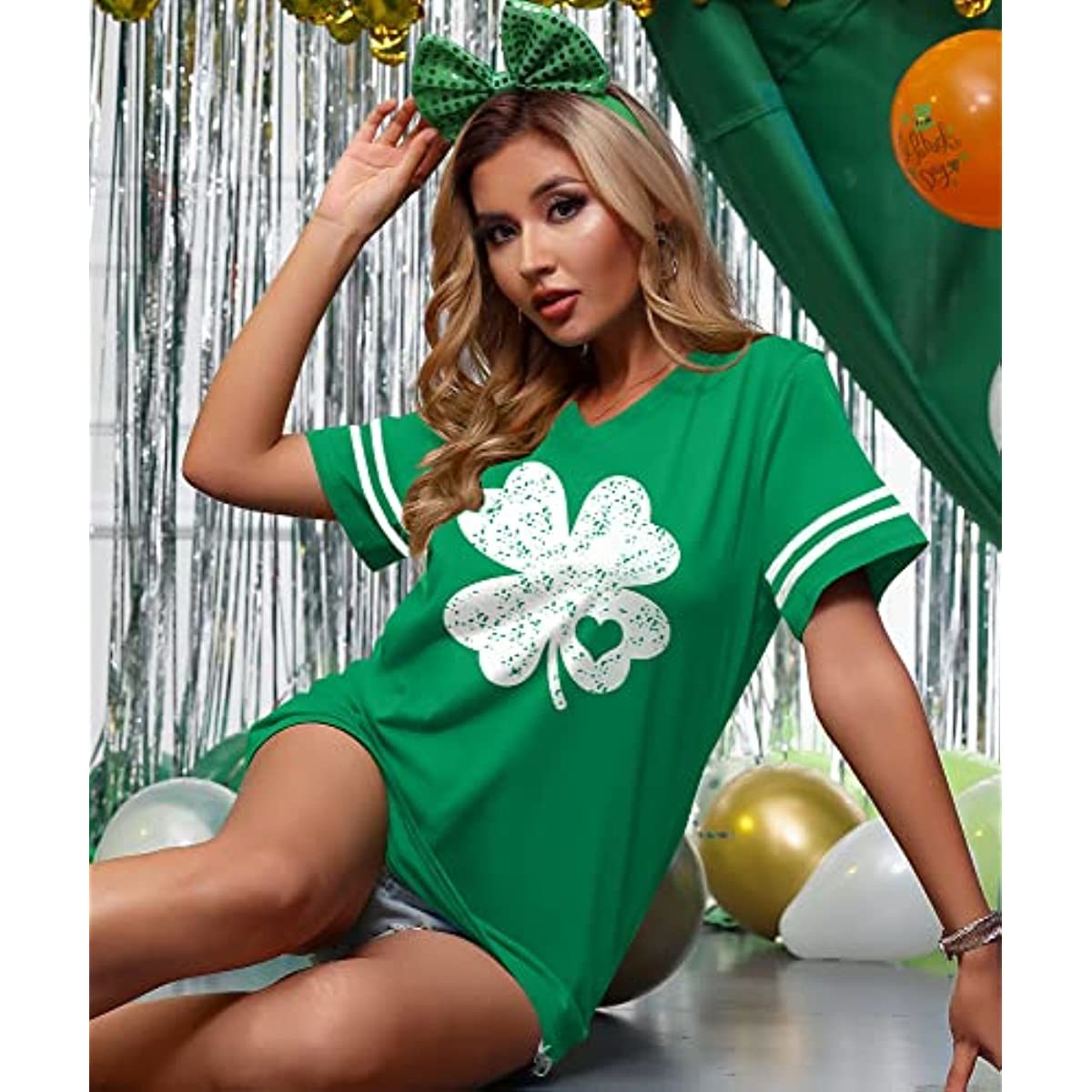 Spadehill St Patricks Day Women V-Neck Short Sleeve Summer T-Shirt