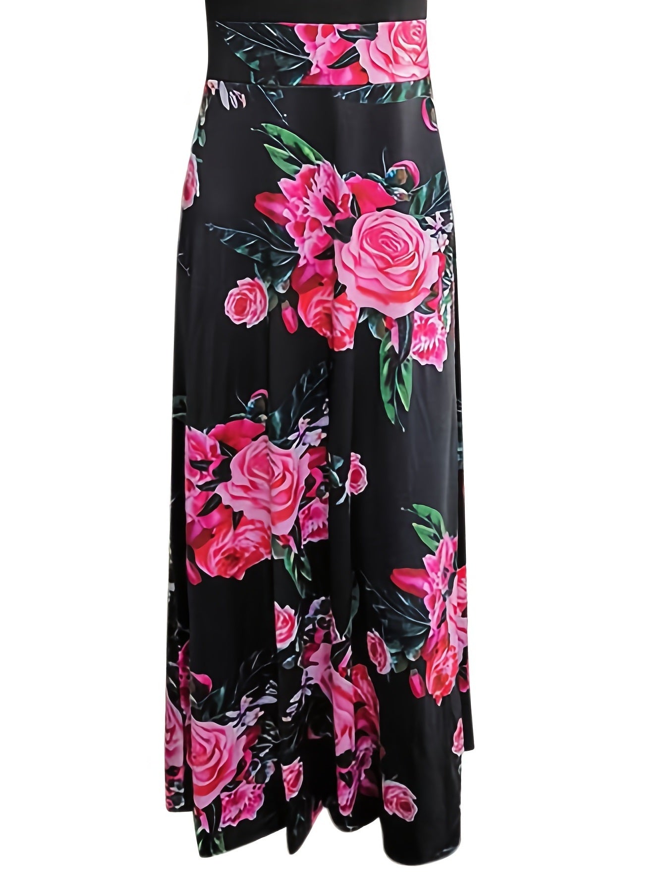 Plus Size Floral Print Round Neck Long Sleeve Maxi Dress; Women's Plus Colorblock Elegant Long Dress