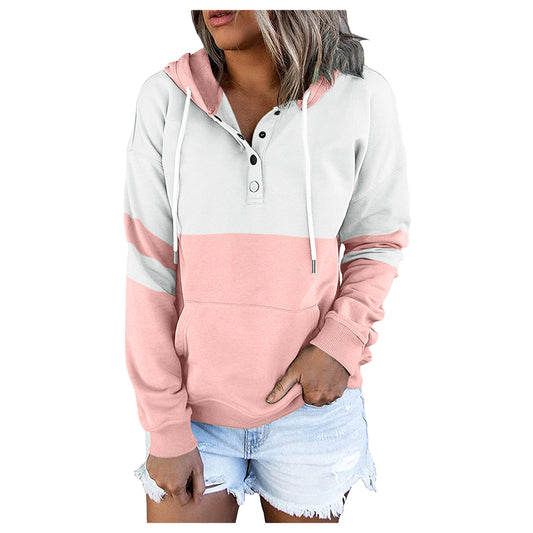 Top Women's Stitching Hooded Sweater Plus Fleece Pockets Loose Autumn and Winter New