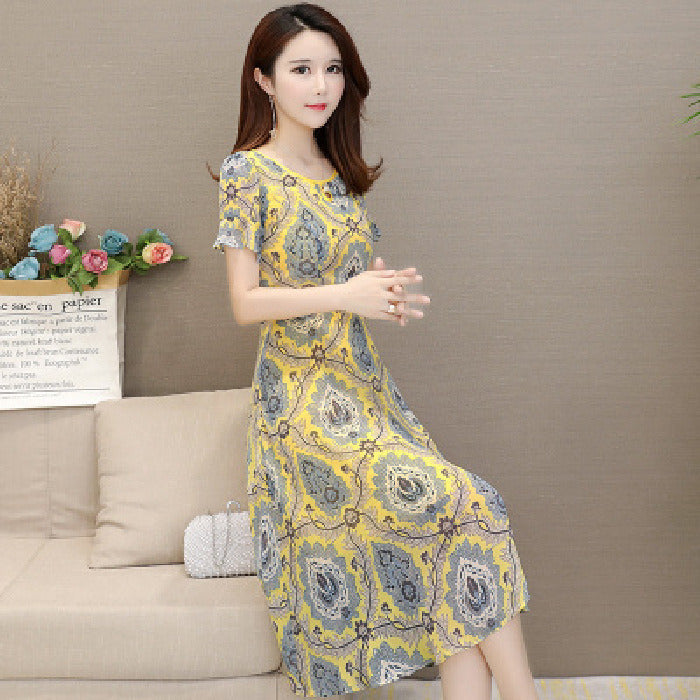 summer fashion new women's floral print lotus leaf sleeve long dress